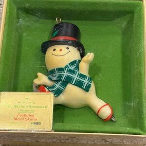 Hallmark vintage Skating Snowman Ornament - Black, Green, Red
